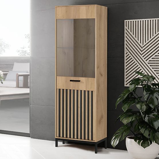 LAMINO W-1 vitrina hrast craft/crna, noge: crne