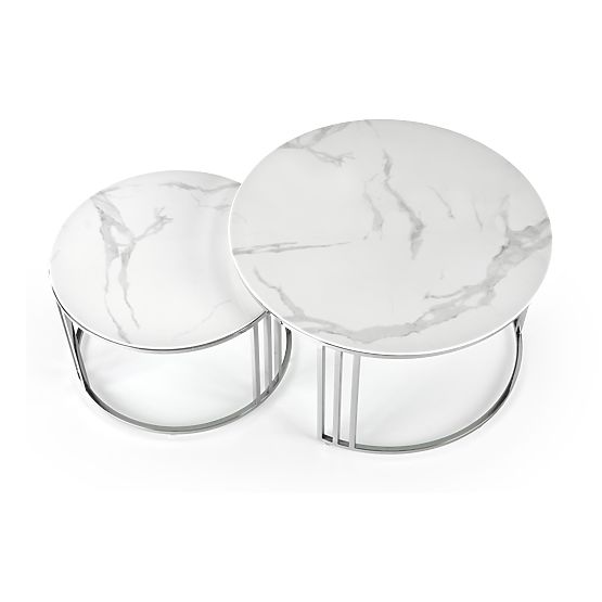 MERCURY 2 set 2 klupa, okvir - srebrni, staklo - bijeli mramor (1p=1kom)