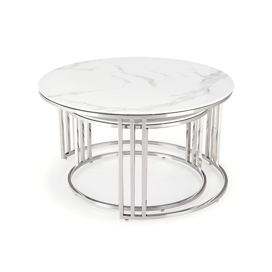 MERCURY 2 set 2 klupa, okvir - srebrni, staklo - bijeli mramor (1p=1kom)