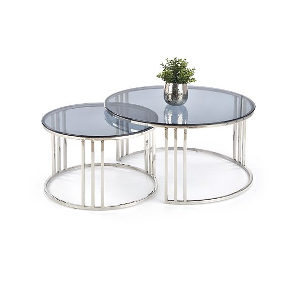 MERCURY set 2 klupa, okvir - srebrni, staklo - dimno (1p=1kom)