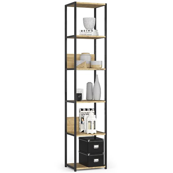 Metalna loft polica 40 cm - crna-dub artisan - 6 polica