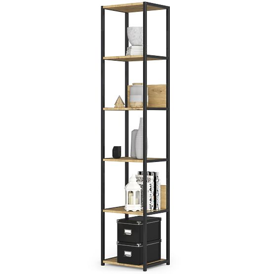 Metalna loft polica 40 cm - crna-dub artisan - 6 polica