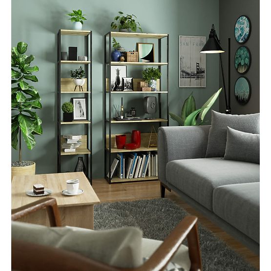 Metalna loft polica 40 cm - crna-dub artisan - 6 polica