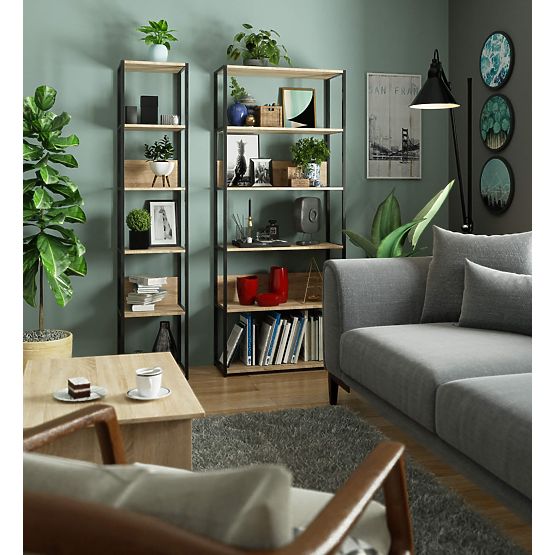 Metalna loft polica 40 cm - crna-hrast sonoma - 6 polica