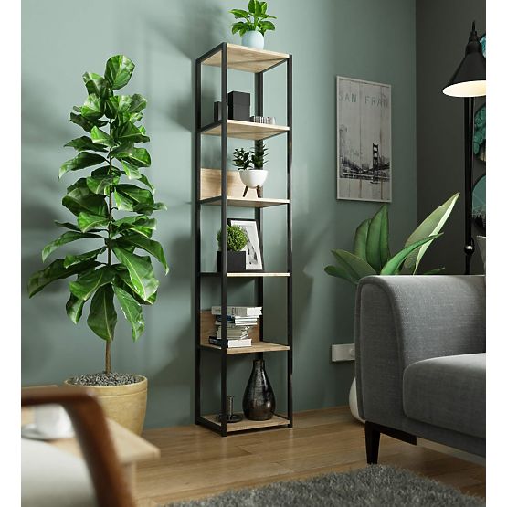 Metalna loft polica 40 cm - crna-hrast sonoma - 6 polica