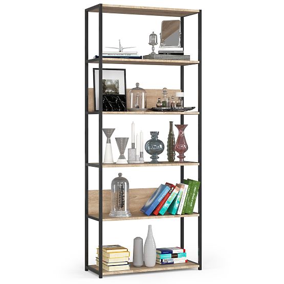 Metalna loft polica 80 cm - crna-hrast sonoma - 6 polica
