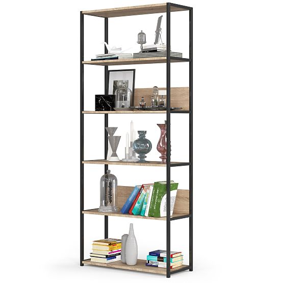 Metalna loft polica 80 cm - crna-hrast sonoma - 6 polica