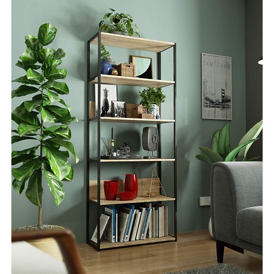 Metalna loft polica 80 cm - crna-hrast sonoma - 6 polica