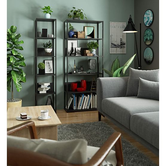 Metalni loft regal 40 cm - crni-crni - 6 polica