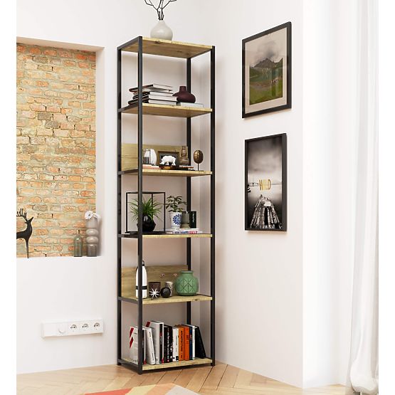 Metalni loft regal 50 cm - crni-dub artisan - 6 polica