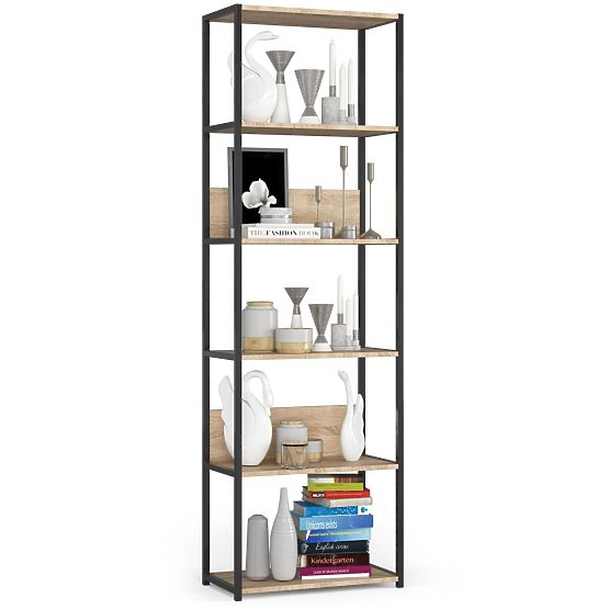 Metalni loft regal 60 cm - crna-hrast sonoma - 6 polica