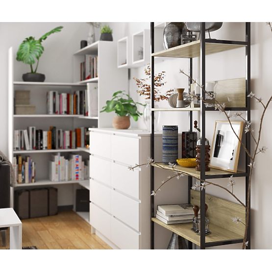 Metalni loft regal 70 cm - crni-dub artisan - 6 polica