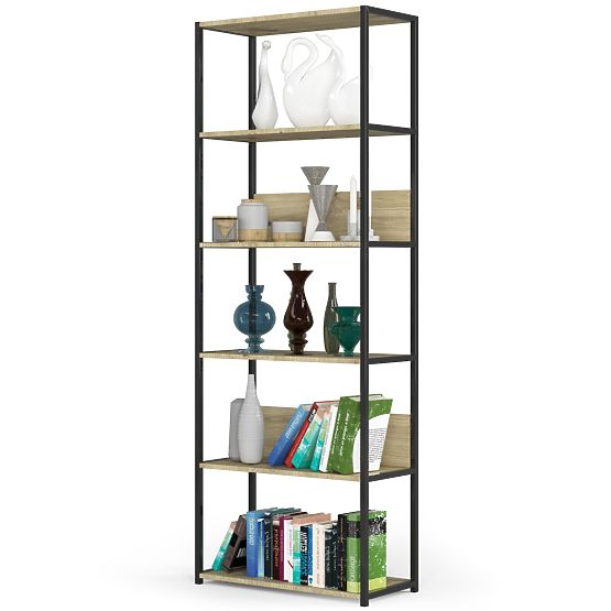 Metalni loft regal 70 cm - crni-dub artisan - 6 polica
