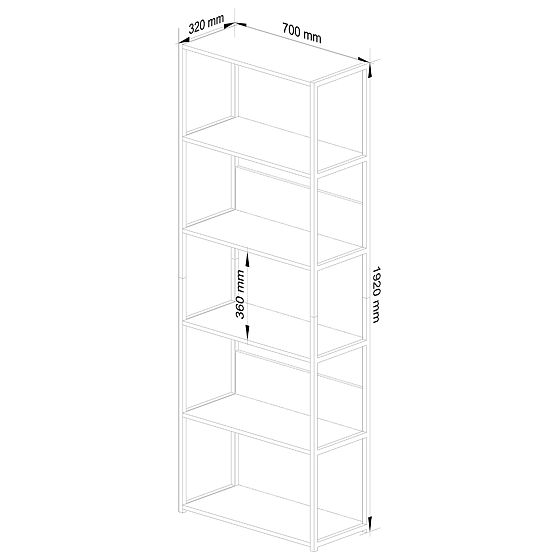 Metalni loft regal 70 cm - crni-dub artisan - 6 polica