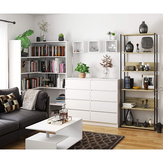 Metalni loft regal 70 cm - crni-dub artisan - 6 polica