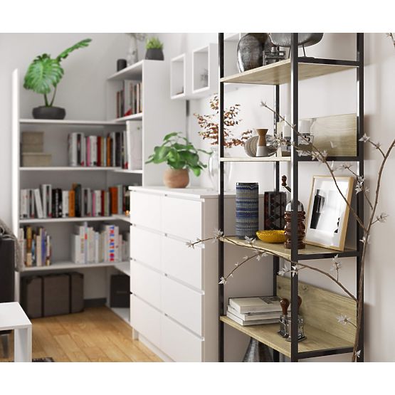 Metalni loft regal 70 cm - crni-dub artisan - 6 polica
