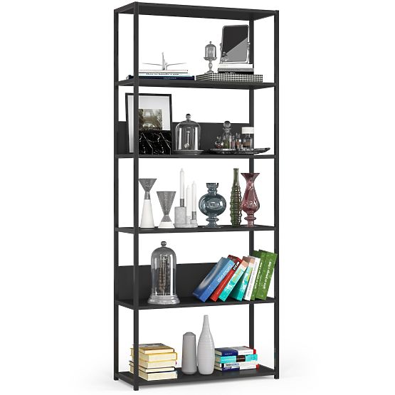 Metalni loft regal 80 cm - crni-crni - 6 polica