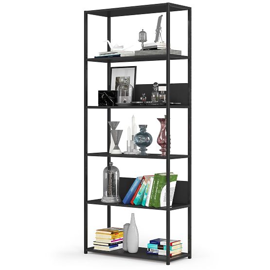 Metalni loft regal 80 cm - crni-crni - 6 polica