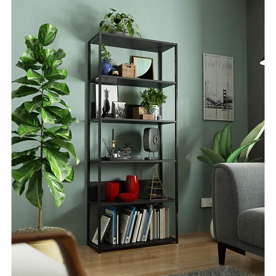 Metalni loft regal 80 cm - crni-crni - 6 polica