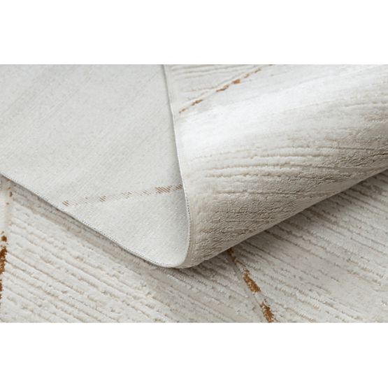 Moderni tepih DUKE 51557 krem / zlatna - Geometrijski, strukturiran, vrlo nježan, resice