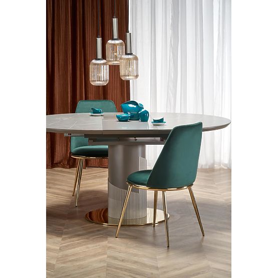 MUSCAT proširivi stol ploča - sivi mramor, noga - svijetlo siva / zlatna