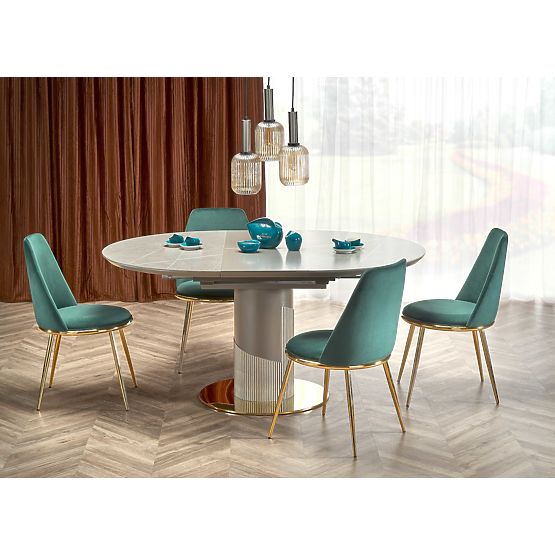 MUSCAT proširivi stol ploča - sivi mramor, noga - svijetlo siva / zlatna