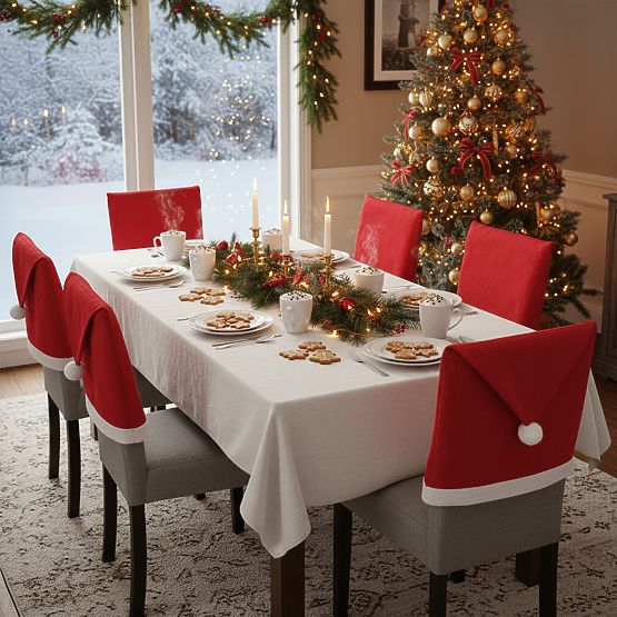 Navlaka za stolice u obliku kape Djeda Božićnjaka 6 kom