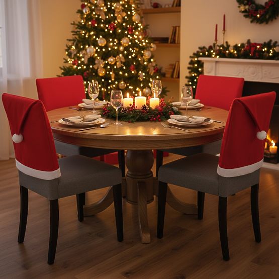 Navlaka za stolice u obliku kape Djeda Božićnjaka 6 kom