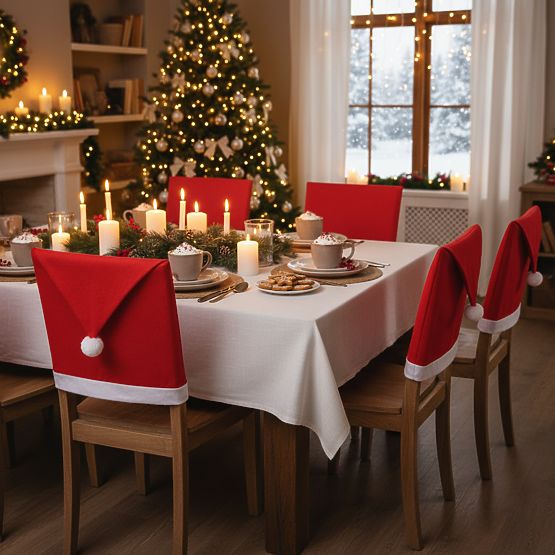 Navlaka za stolice u obliku kape Djeda Božićnjaka 6 kom