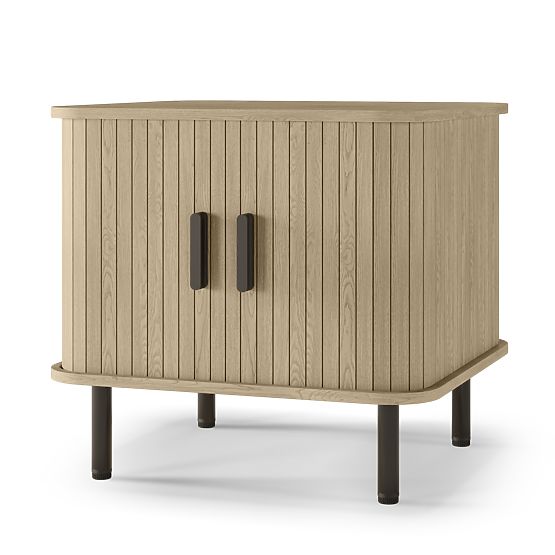 Noćni ormarić Gliss, zaobljen, letvice, svijetli hrast