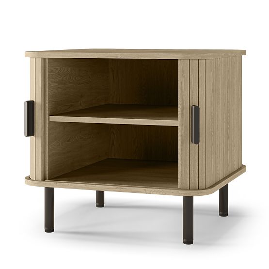 Noćni ormarić Gliss, zaobljen, letvice, svijetli hrast