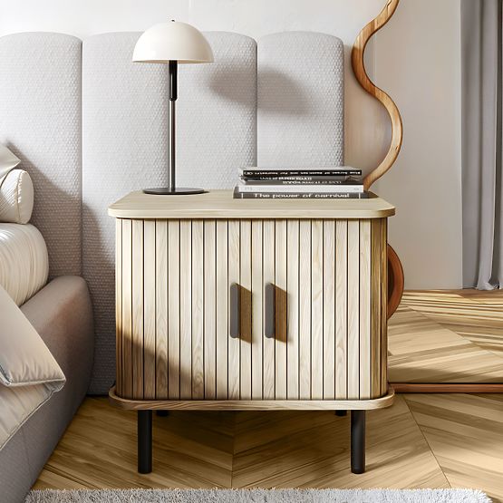 Noćni ormarić Gliss, zaobljen, letvice, svijetli hrast