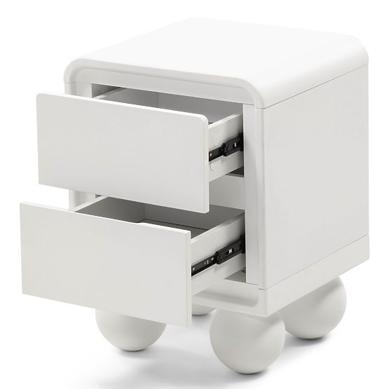 Noćni ormarić Lauria bijeli, zaobljeni, noge kuglice