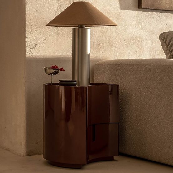 Noćni ormarić s ladicama Vena, bordo/smeđi, zaobljen, sjajni