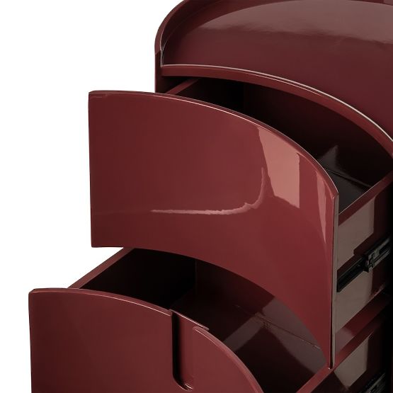 Noćni ormarić s ladicama Vena, bordo/smeđi, zaobljen, sjajni