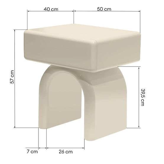 Noćni ormarić s ladicom Blush, krem bijeli, sjajni, lučni oblik