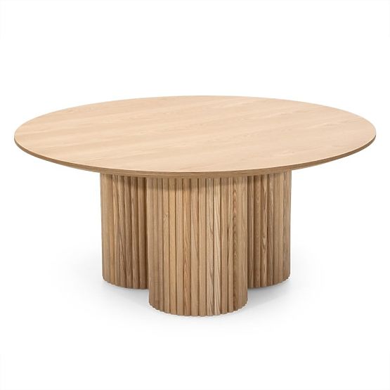 Okrugli konferencijski stolić Vesby 100 cm, prirodni hrast, jasen, lamele