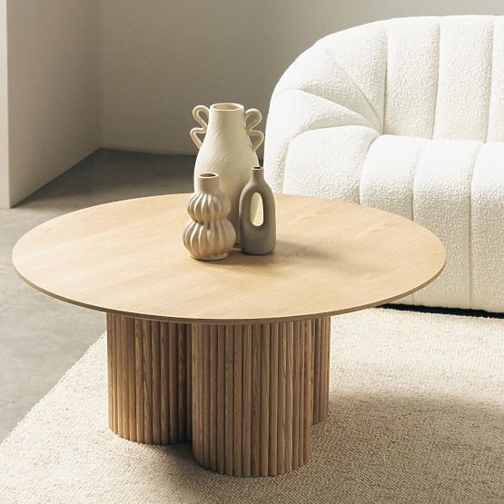Okrugli konferencijski stolić Vesby 100 cm, prirodni hrast, jasen, lamele