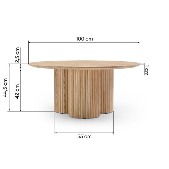 Okrugli konferencijski stolić Vesby 100 cm, prirodni hrast, jasen, lamele