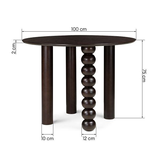 Okrugli stol Bolla 100 cm, hrastov furnir, orah, dekorativna noga s kuglama