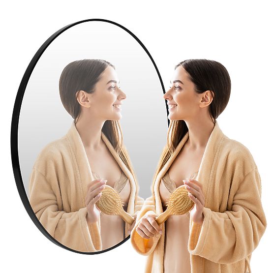 Okruglo zidno ogledalo 80 cm viseće moderni crni okvir aluminij ModernHome