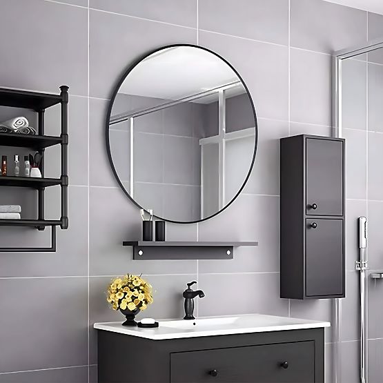 Okruglo zidno ogledalo 80 cm viseće moderni crni okvir aluminij ModernHome