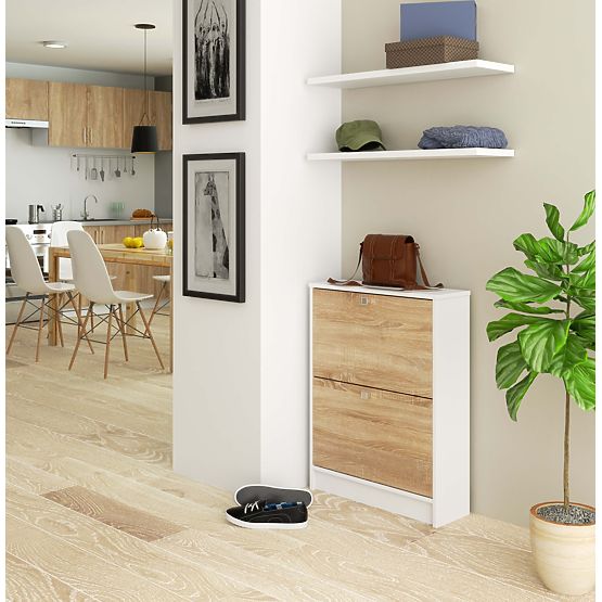 ORMAR ZA CIPELE 2 S PREKLOPNIM VRATIMA BIJELI / HRAST SONOMA