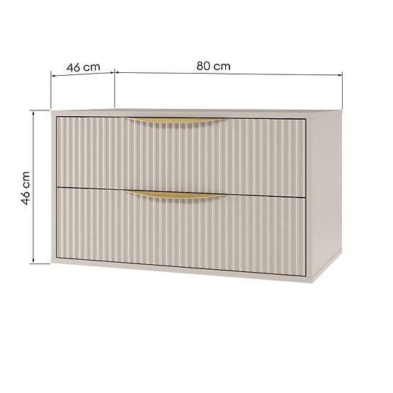 Ormarić ispod umivaonika Avila 2.0, 80 cm, rebrasti, zlatne ručke, kašmir