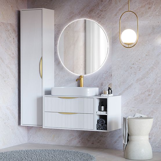 Ormarić ispod umivaonika Avila 2.0, 80 cm, s utorima, zlatne ručke, bijela