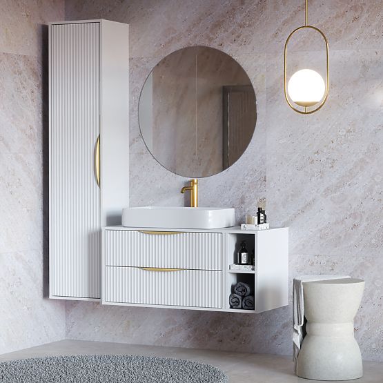 Ormarić ispod umivaonika Avila 2.0, 80 cm, s utorima, zlatne ručke, bijela