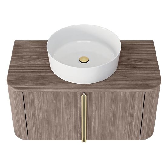 Ormarić ispod umivaonika na ploči Bassa 80 cm, orah lincoln, zlatne ručke, zaobljen