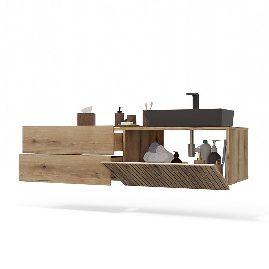 ORMARIĆ ISPOD UMIVAONIKA TIGO 1D2S HRAST EVOKE 140 CM 2 LADICE REBRASTA PREDNJA PLOČA VISEĆI