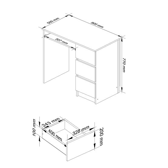 PISAĆI STOL A-6 CLP HRAST ARTISAN / BIJELI DESNI