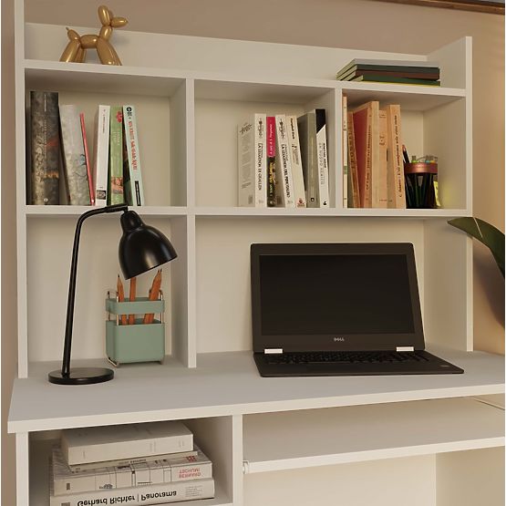 Pisaći stol PORTO Desni s nadgradnjom Bijeli Mat Ladica Polica za Ured Sobe